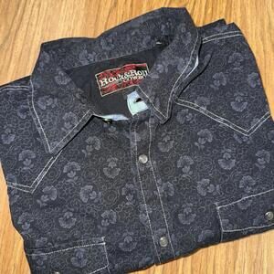 Rock & Roll Cowboy Men's Blue Long Sleeve Casual Pattern Collar Shirt XL